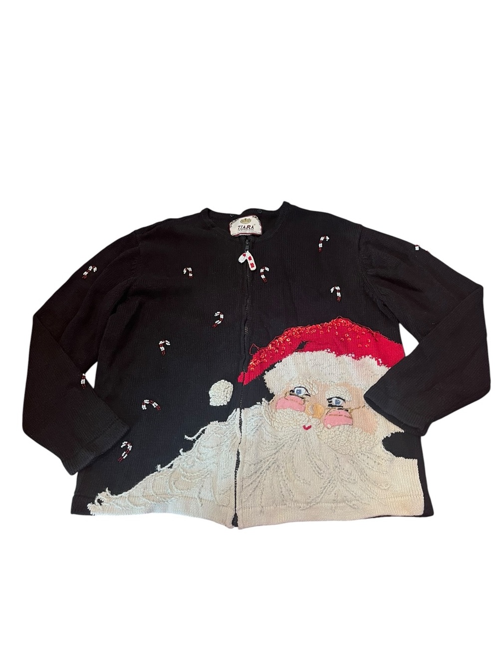 Tiara International Beaded Santa Cardigan  Christmas Sweater Ugly Sweater READ